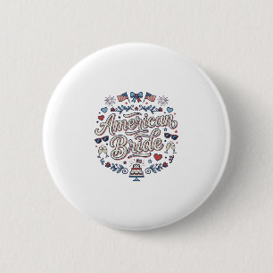 Chapa Redonda De 5 Cm Novia Americana Diseño Vectorial de Boda Patriótic