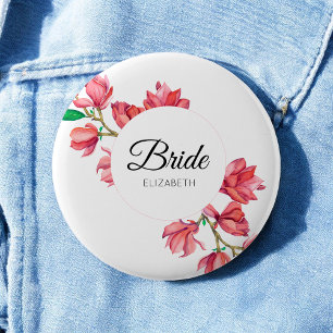 Chapa Redonda De 5 Cm Novia blanca rosa Floral Magnolia Boda
