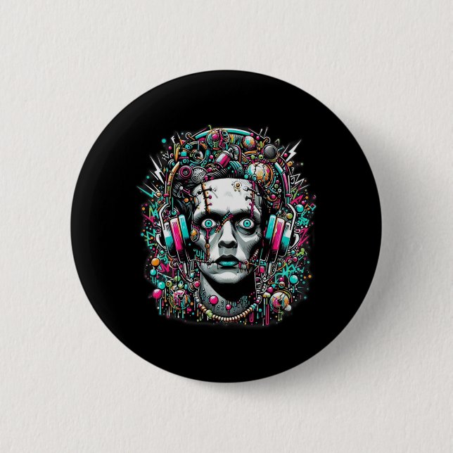 Chapa Redonda De 5 Cm Novia Cyberpunk de Frankenstein  (Anverso)