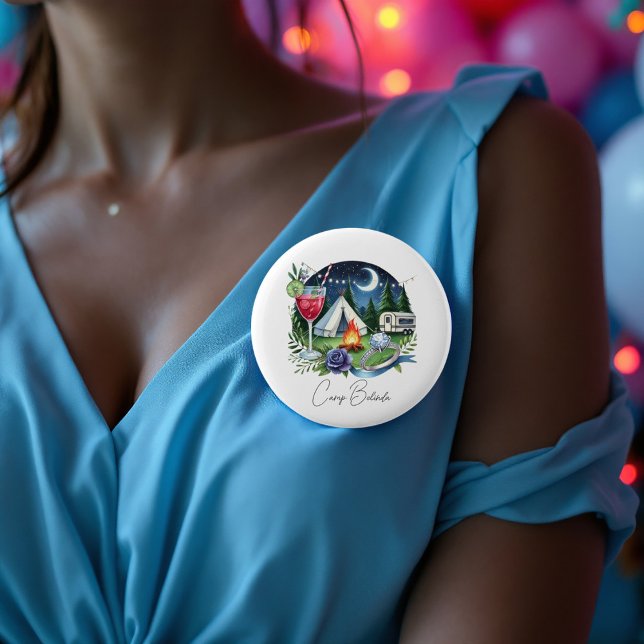 Chapa Redonda De 5 Cm Novia de Campamento Rústico Fiesta de Despedida de (Rustic Camp Bride Personalized Bachelorette Party Button)