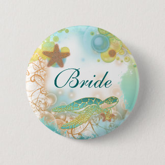 Chapa Redonda De 5 Cm Novia de la tortuga del boda del tema de la playa