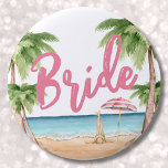 Chapa Redonda De 5 Cm Novia del partido Cute Girly<br><div class="desc">botón Novia de Bachelorette Party Cute Beach Weekend. Una playa de aguas frías con tonos rosas y verde azulados, que invita a la escapada de la playa con la novia y sus bestias. Desde viajes a Florida, California o incluso algo más internacional como México, Hawaii o Bahamas, ¡este fin de...</div>