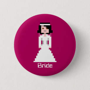 Chapa Redonda De 5 Cm Novia del pixel - pelo negro - personalizado