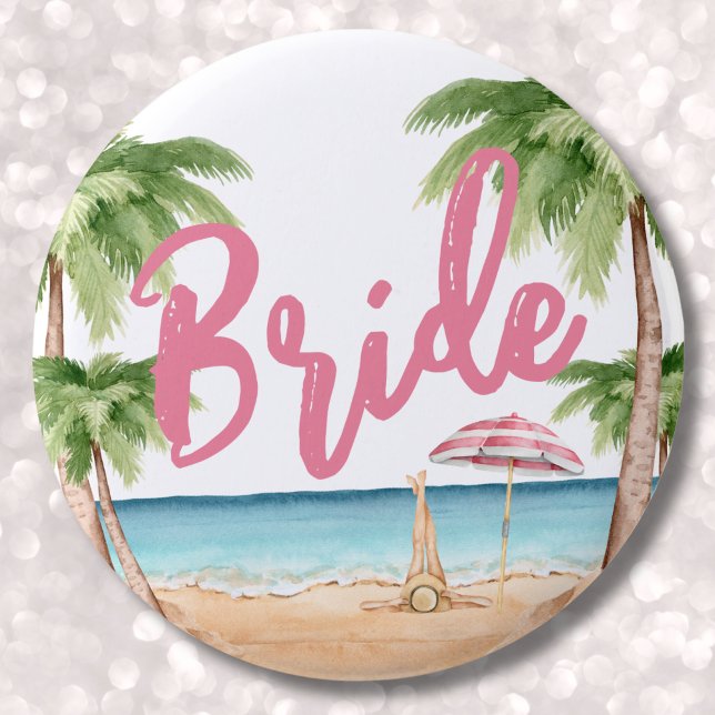 Chapa Redonda De 5 Cm Novia Fiesta de Despedida de Soltera Femenina Lind (Cute Beach Bachelorette Party Bride button)
