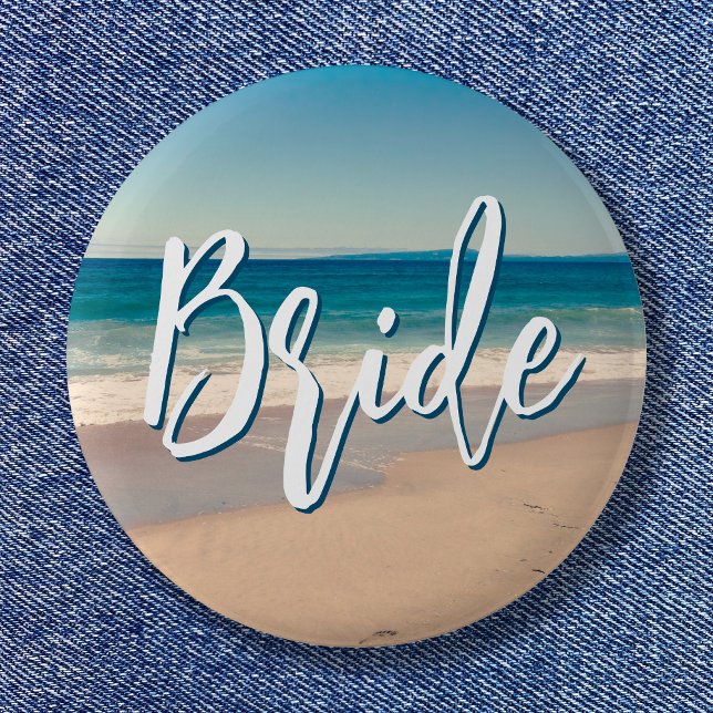 Chapa Redonda De 5 Cm Novia fotográfica de Ocean Blue Scenic Beach (Ocean Blue Scenic Beach Photo Bride Button)