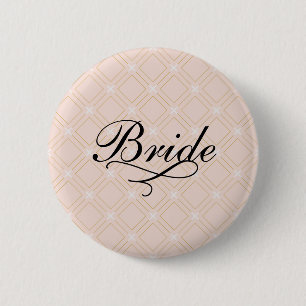 Chapa Redonda De 5 Cm Novia Geométrica de Durazno Pastel y Dorado