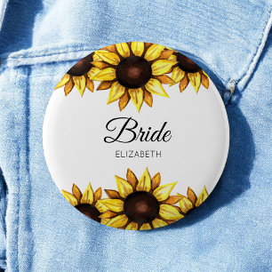 Chapa Redonda De 5 Cm Novia Girasol Blanco Amarillo Boda