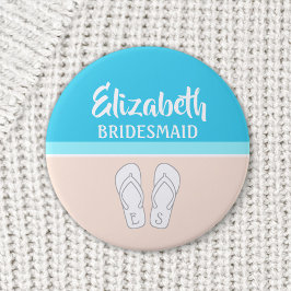 Chapa Redonda De 5 Cm Novia Monogramada Flip-Flops Beach Wedding
