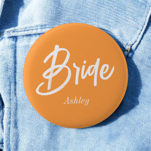 Chapa Redonda De 5 Cm Novia Naranja Blanca Guion de Boda