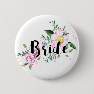 Chapa Redonda De 5 Cm Novia Rosa Floral Acuarela Boda Despedida de Solte