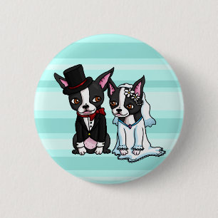 Chapa Redonda De 5 Cm Novia y novio de Boston Terrier