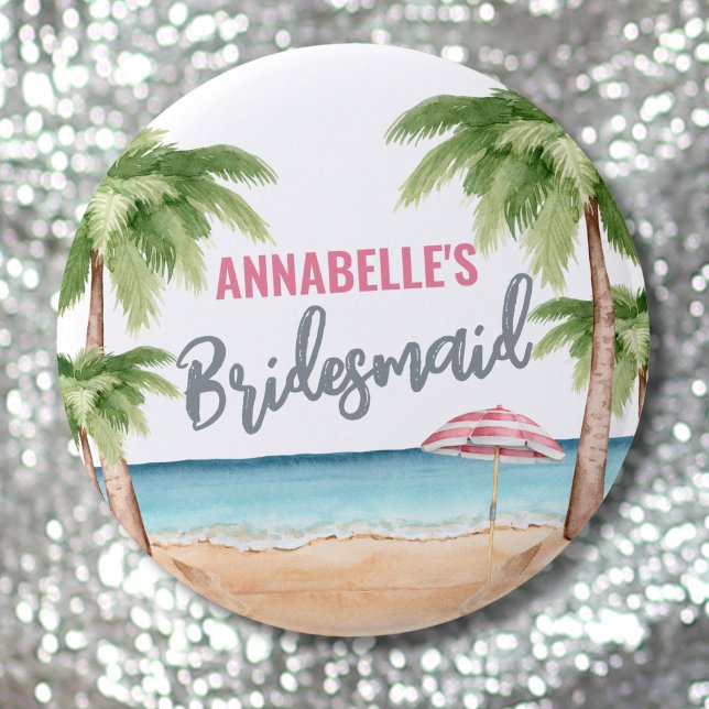 Chapa Redonda De 5 Cm Noviaria Cute Beach Bachelorette (Beach Bachelorette Party Bridesmaid button )