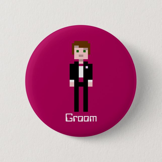 Chapa Redonda De 5 Cm Novio del pixel - marrón - personalizado (Anverso)