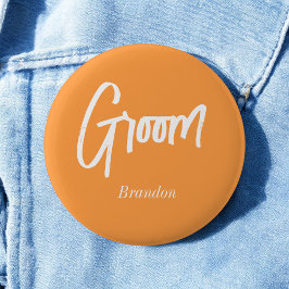 Chapa Redonda De 5 Cm Novio Naranja Blanco Escritura Boda 