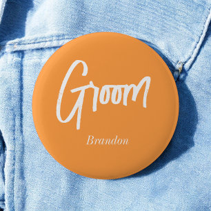 Chapa Redonda De 5 Cm Novio Naranja Blanco Escritura Boda