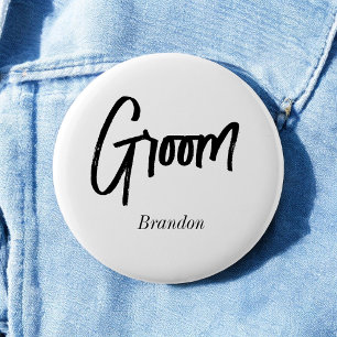 Chapa Redonda De 5 Cm Novio Negro Blanco Script Boda 
