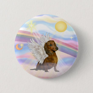 Chapa Redonda De 5 Cm Nubes - Ángel Dachshund marrón/rojo