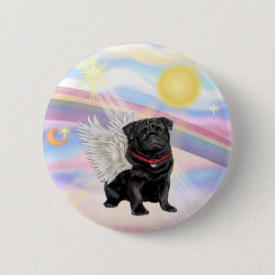 Chapa Redonda De 5 Cm Nubes - Ángel Pug Negro