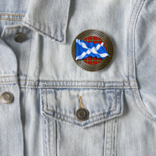 Chapa Redonda De 5 Cm Nudo y bandera del tartán del clan Morrison