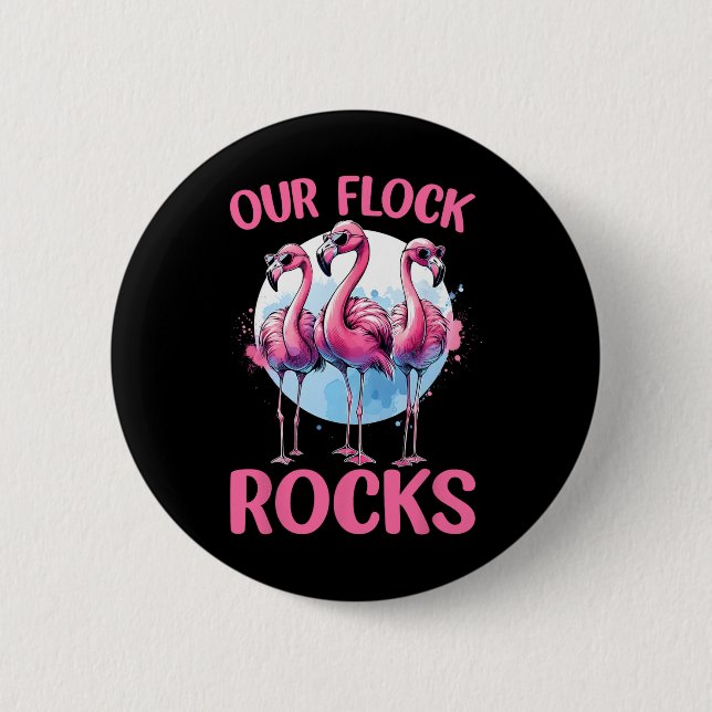 Chapa Redonda De 5 Cm Nuestras Flock Rocks Flamingos Lover Familia Vacac (Anverso)