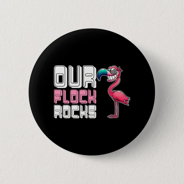 Chapa Redonda De 5 Cm Nuestro Flock Rocks Flamingo (Anverso)