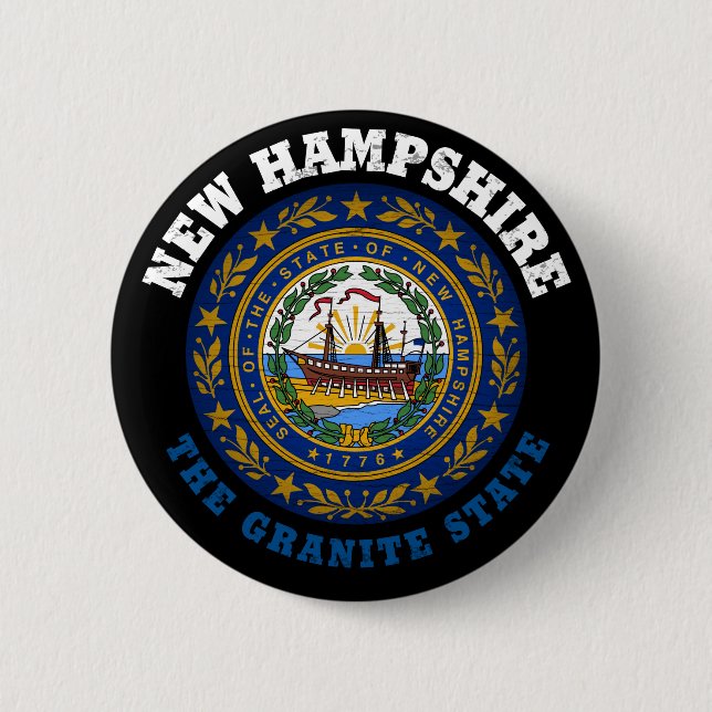 CHAPA REDONDA DE 5 CM NUEVA BANDERA HAMPSHIRE GRANITE STATE (Anverso)