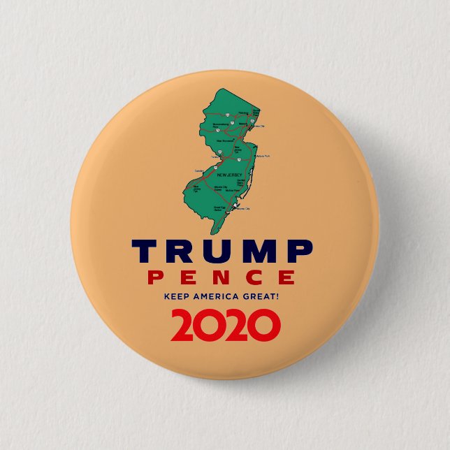 Chapa Redonda De 5 Cm Nueva Jersey para Trump Pence 2020 (Anverso)