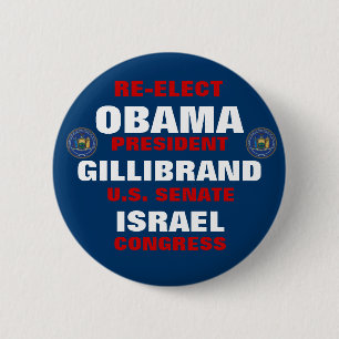 Chapa Redonda De 5 Cm Nueva York para Obama Gillibrand Israel