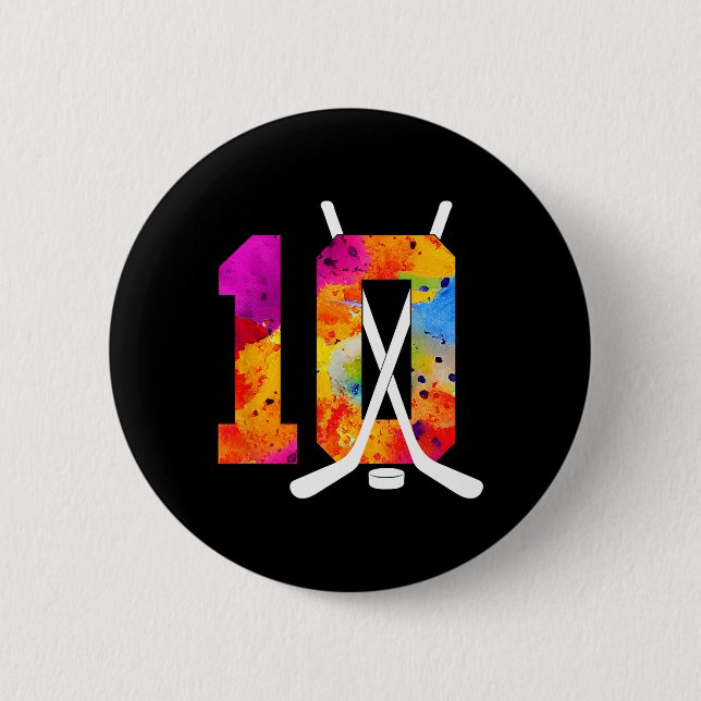 Chapa Redonda De 5 Cm Number 10 Years Ice Hockey 10th Birthday (2)  (Anverso)