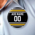 Chapa Redonda De 5 Cm Número de nombre personalizado de Jersey de Black<br><div class="desc">Si eres propietario de un equipo de Fantasy Football,  haz tus propios productos y alardes con tus amigos. O - ¿Juegas al fútbol de secundaria y quieres un recuerdo? Este diseño jersey es perfecto para cualquiera que juegue deportes.</div>