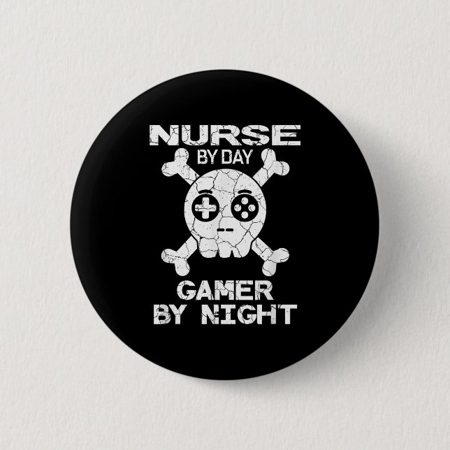 Chapa Redonda De 5 Cm Nurse By Day Gamer By Night - Gaming Quote  (Anverso)