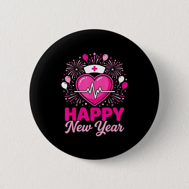 Chapa Redonda De 5 Cm Nurse Crew Heartbeat Nye Countdown Party Year Happ (Anverso)