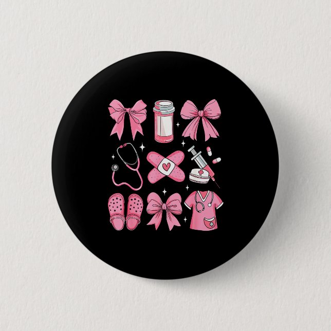 Chapa Redonda De 5 Cm Nurse Valentines Day Coquette Bow Valentine Nurse  (Anverso)