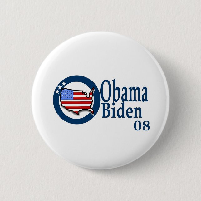 Chapa Redonda De 5 Cm Obama Biden 08 (Anverso)
