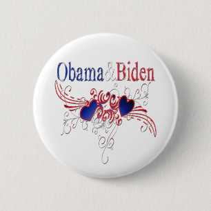 Chapa Redonda De 5 Cm Obama Biden 2008 corazones patrióticos