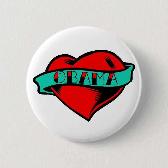 Chapa Redonda De 5 Cm Obama Heart Tattoo (Anverso)