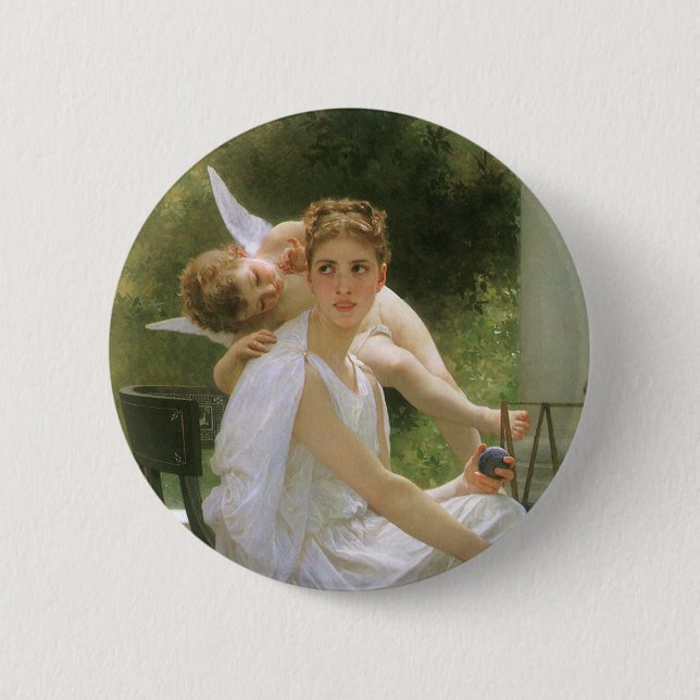 Chapa Redonda De 5 Cm Obra interrumpida por Bouguereau, retrato Angel (Anverso)