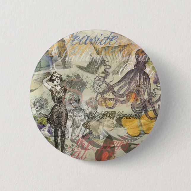 Chapa Redonda De 5 Cm Octopus Beach Vacation Victorian Gothic Fun (Anverso)