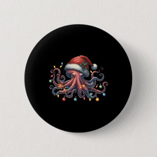 Chapa Redonda De 5 Cm Octopus Santa Navidades enciende el océano Octopus