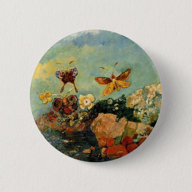 Chapa Redonda De 5 Cm Odilon Redon - Mariposas, pintura famosa, (Anverso)