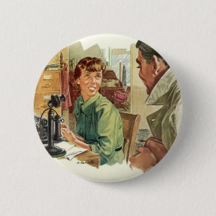 Chapa Redonda De 5 Cm Oficina comercial vintage, CEO jefe y secretaria