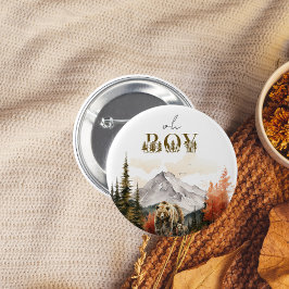 Chapa Redonda De 5 Cm Oh Boy Rustic Woodland Mountain Bear Baby Shower