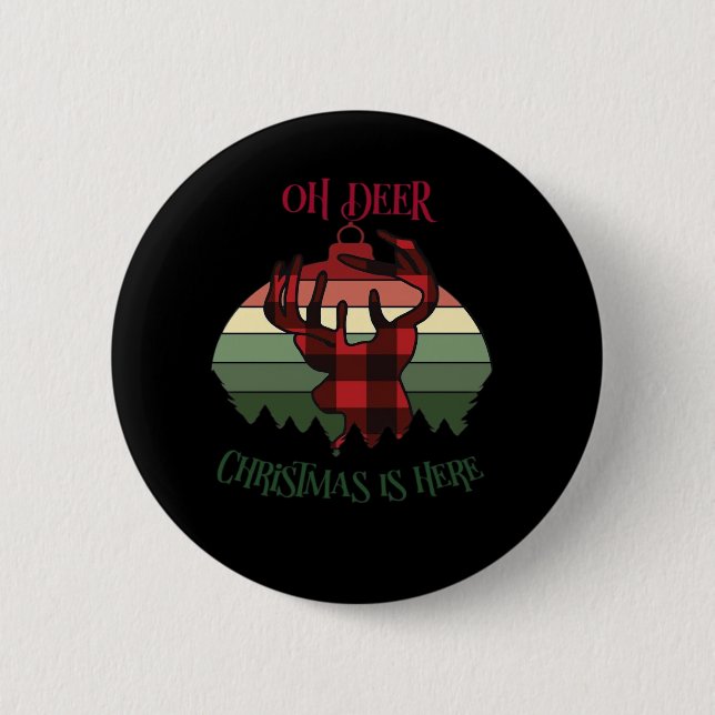 Chapa Redonda De 5 Cm Oh Deer Christmas Is Here Joyful Aesthetic  (Anverso)