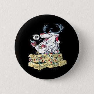 Chapa Redonda De 5 Cm Oh Deer Drunk Reindeer Celebrating Christmas Festi