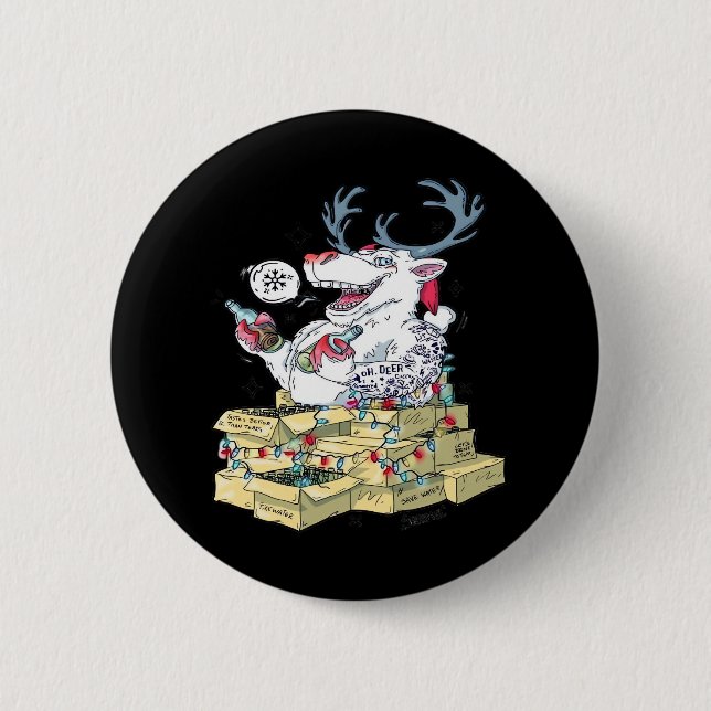 Chapa Redonda De 5 Cm Oh Deer Drunk Reindeer Celebrating Christmas Festi (Anverso)