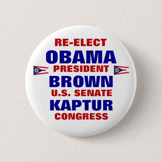Chapa Redonda De 5 Cm Ohio para Obama Brown Kaptur (Anverso)