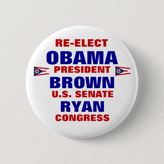 Chapa Redonda De 5 Cm Ohio para Obama Brown Ryan (Anverso)