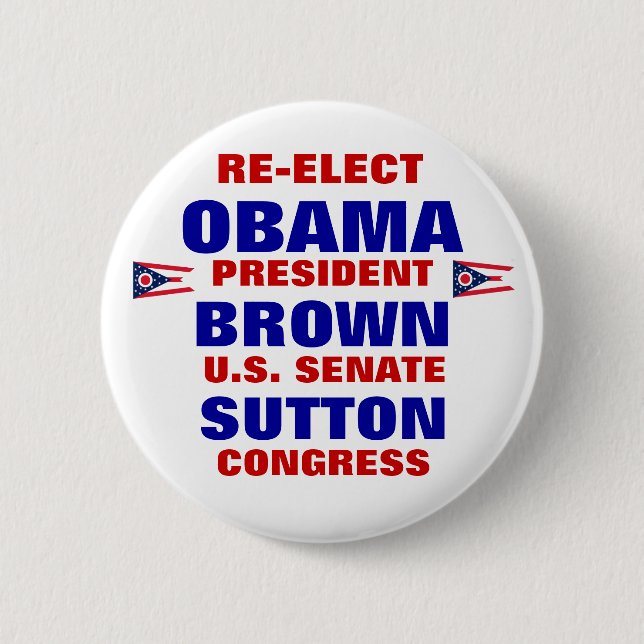 Chapa Redonda De 5 Cm Ohio para Obama Brown Sutton (Anverso)