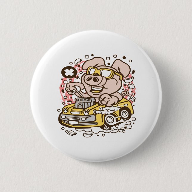 Chapa Redonda De 5 Cm Oink Hotrod (Anverso)
