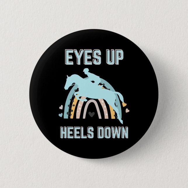 Chapa Redonda De 5 Cm Ojos boca abajo - Divertido paseo a caballo (Anverso)